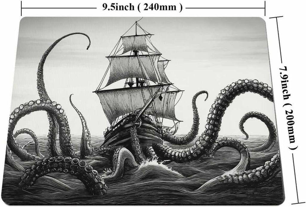 Kraken Mouse Pad Sail Boat Waves and Octopus Non-Slip Rubber Mouse Pad Gaming Mouse Pad