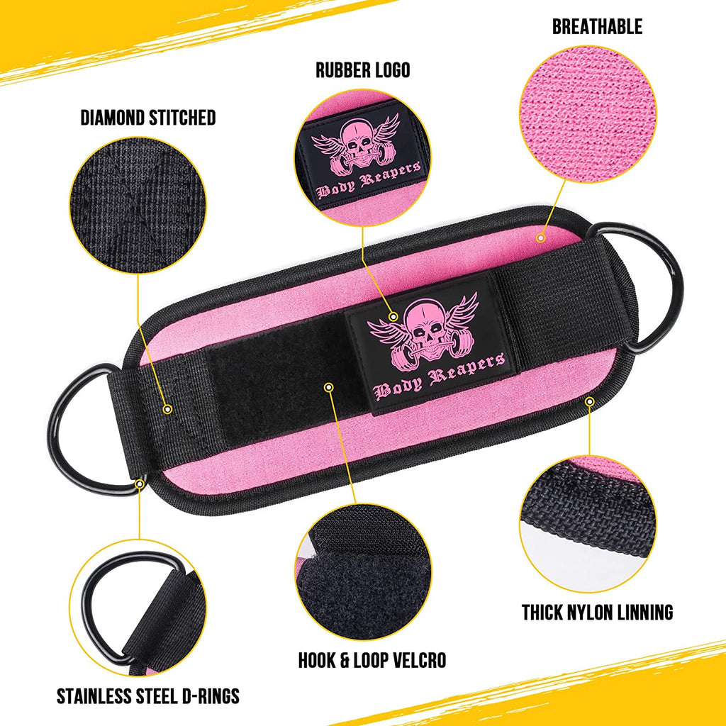 Gym Ankle Cuff Cable Attachment with Adjustable Velcro, Durable Double D-Rings & Cushioned Design for Glute, Leg & Lower Body Exercises, Comfortable Workout Straps & Ankle Cuff